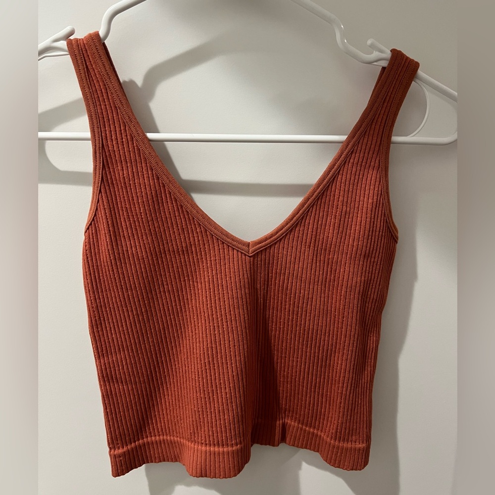 Free People Orange Ribbed Crop Tank Top